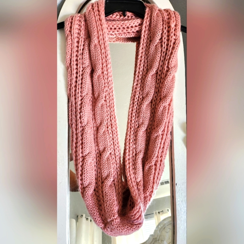 Pink Cable Knit Infinity Scarf